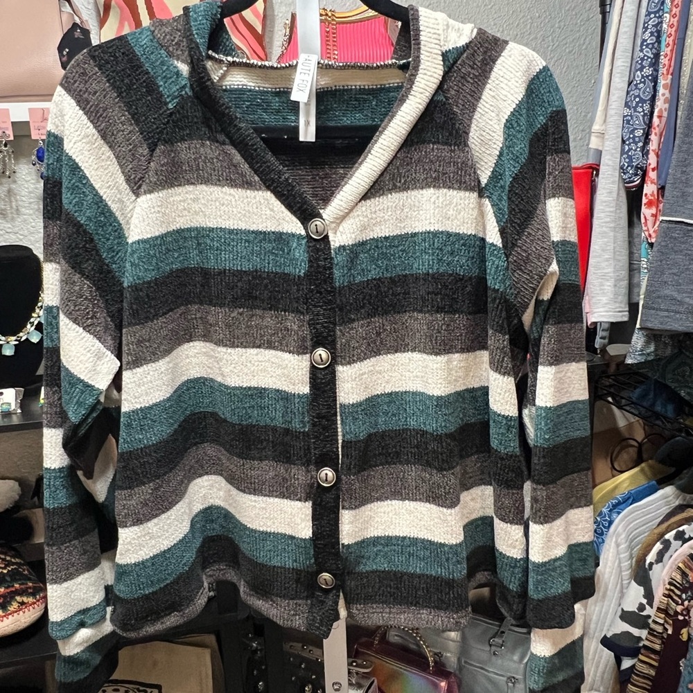 Haute Fox Striped Button-Up Sweater - Picture 3 of 6